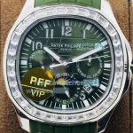 PPF Factory Patek Philippe Aquanaut Green Watch SS Rubber Strap 40MM